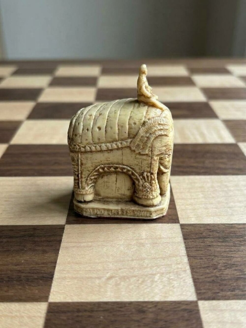 Vintage Faux-Ivory Elephant Figurine Chess Piece Replica 3"x 2" Pre-Owned
